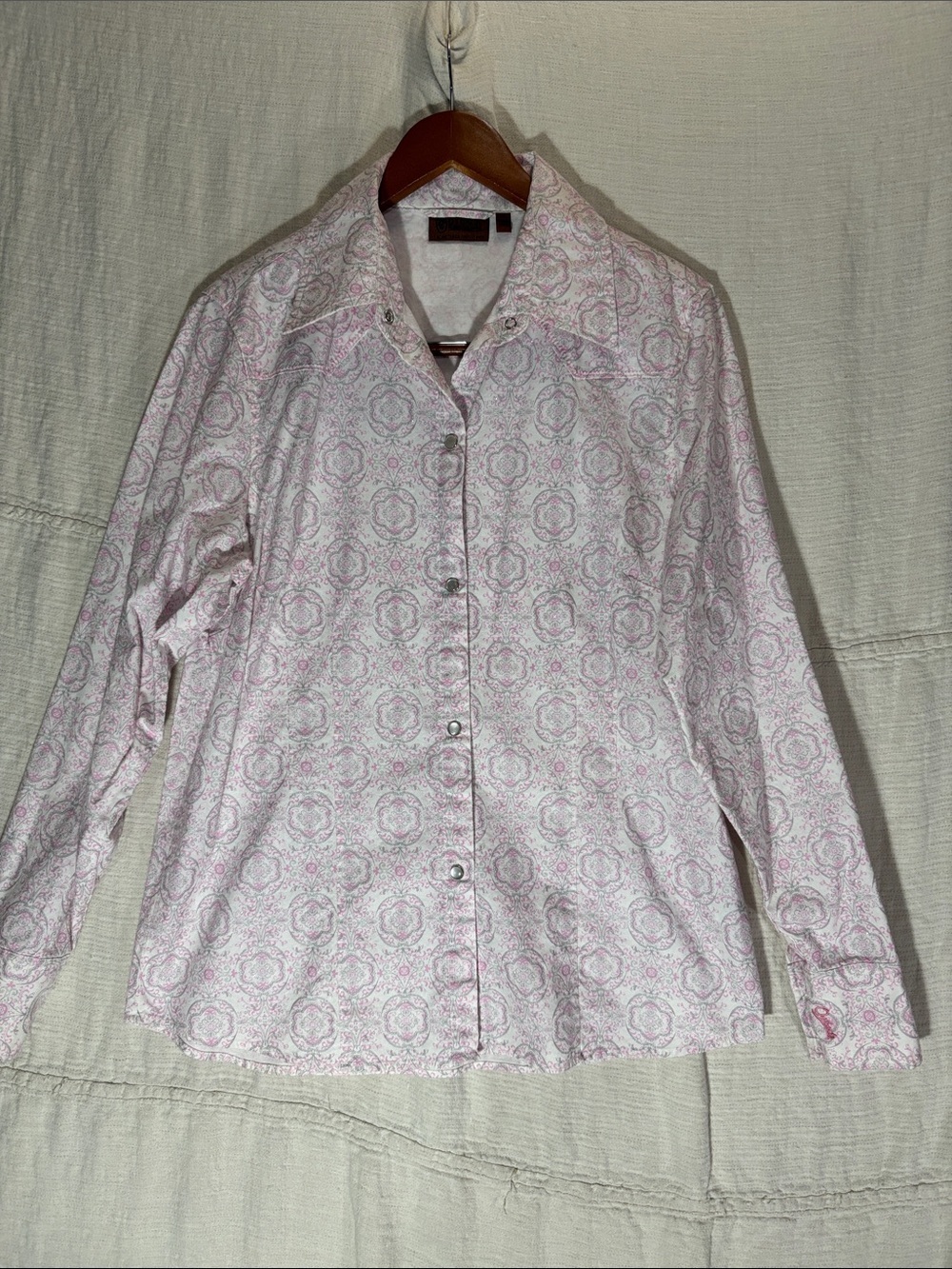 Outback Trading Co Pink Paisley 100% Cotton Western Pearl Snap Shirt Large EUC